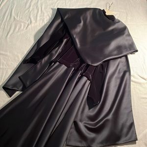 Tadashi luxury black gown, attached Shaw drapes across front and down in back